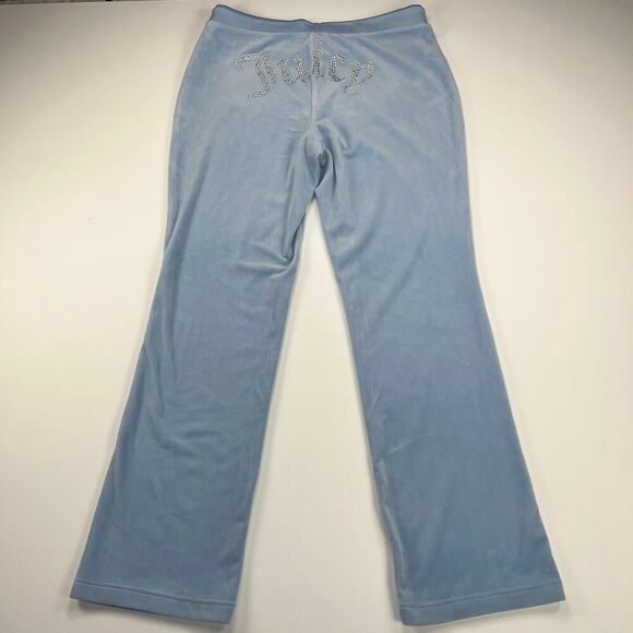 Juicy Couture Y2K OG Bling Logo Velour Track Pants Pastel Turquoise Size XL - Picture 6 of 14